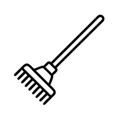 Illustration of a garden rake tool for yard work and leaf cleanup in a minimalist line art style design