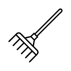 Outline garden rake tool for lawn care and leaf removal vector illustration for gardening and yard work use