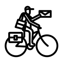 Postal Worker on Bicycle Vector Line Icon Design