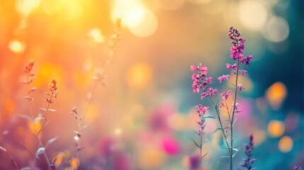 Vibrant wildflowers bathed in golden sunlight