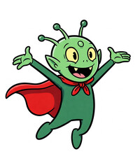 cute little alien Jumping with happiness, vintage style