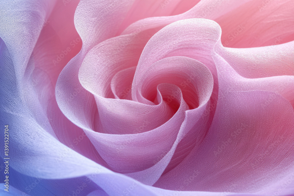 Poster delicate pink and purple fabric swirled into a rose-like pattern, soft and ethereal texture.