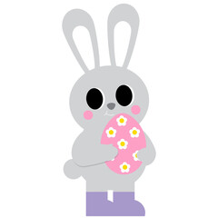 Obraz premium Easter Bunny, Eggs, Basket, Heart, Cute, Cartoon, Holiday, Spring, Festive, Pastel, Kawaii, Animal, Rabbit, Carrot, Greeting, Celebration, Design, Graphic, Illustration, Clip Art