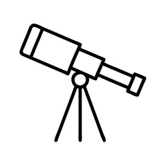 Telescope outline vector for astronomy stargazing and science equipment exploration and observation tool icon