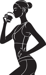 Silhouette of Stylish Woman Drinking Coffee ��� Minimalist Lifestyle Art on White Background
