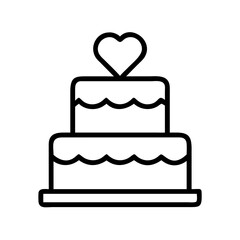 Two tier wedding cake with heart topper outline vector for celebration and special occasion 100
