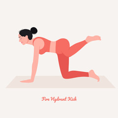 Fire Hydrant Kick pose. Young woman practicing Yoga pose. Woman workout fitness, aerobic and exercise