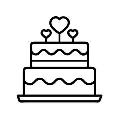 Wedding cake vector icon illustration, bakery cake with hearts for wedding celebration and party design