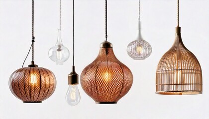 Stylish Ceiling Hanging Lamp Set Collection on Bright White Surface

