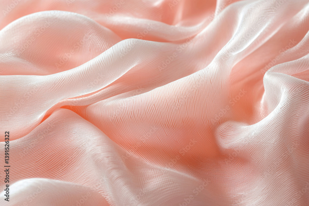 Poster peach-colored silk fabric with soft, flowing drapes and subtle texture.