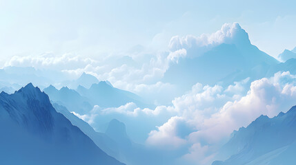 Mountains in the Clouds: Serene mountain peaks and billowy clouds create a breathtaking atmospheric display of nature's grand scale, evoking tranquility.