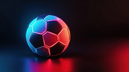 Fototapeta premium Futuristic soccer ball in vibrant neon lighting