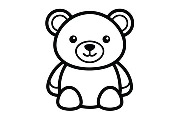 Cartoon Bear Character Minimalist Black Outline, Cute Animal Icon, Isolated on White