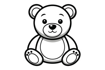 Cute Bear Cartoon Sitting, Outline, Black and White Illustration, Minimalist Design