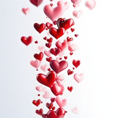 Falling arrangement of red and pink hearts on light surface