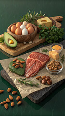 Fototapeta premium Keto Feast: A Delicious Low-Carb High-Fat Selection