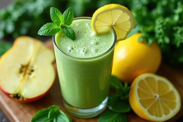 Vibrant Basil Smoothie with Fruits and Vegetables