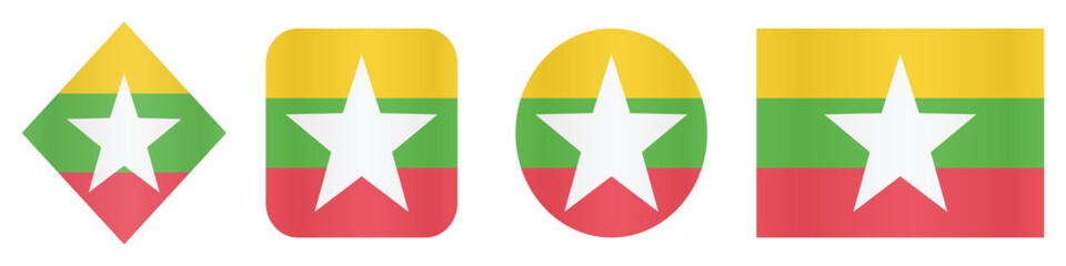 Myanmar Flag Vector Set with Circle Square Rectangle and Star Shapes in High-Quality Editable Format