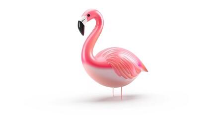 Fototapeta premium A vibrant pink inflatable flamingo is prominently isolated on a pristine white background, a wonderful creation by generative AI. The distinct and eye-catching shape of the flamingo, with its bright 