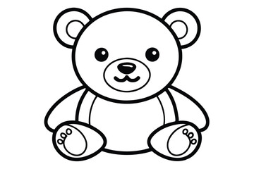 Cute Teddy Bear Line Art Simple Black Outline, Childlike Design, Playful, Kawaii Style