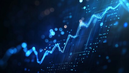 Digital financial chart.  Abstract visualization of a fluctuating stock market graph.  Dynamic data streams forming a rising trend