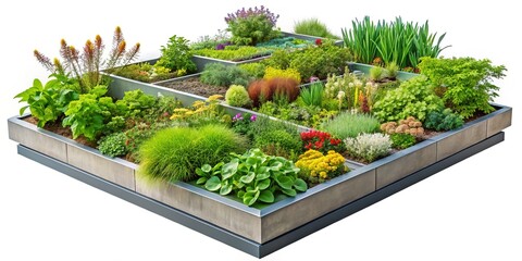 Lush Rooftop Garden with Edible Plants: Green Roof Concept - Isolated on White & Transparent Background