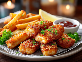  crunchy fried fish and chips,