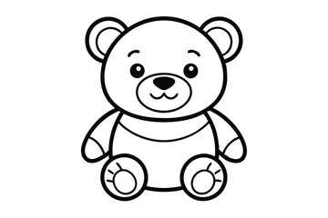 Simple Line Art Teddy Bear Illustration; Outline Cute Cartoon Bear Isolated on White
