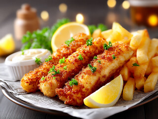  crunchy fried fish and chips,