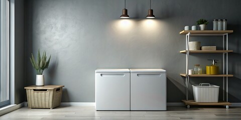 Modern Laundry Room with White Chest Freezer - Clean, Minimalist Design