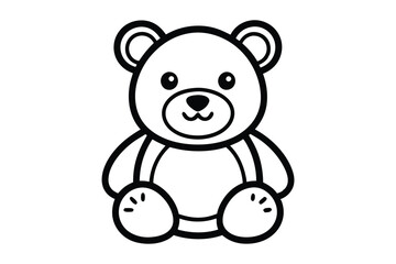 Cartoon Outline of Teddy Bear Minimalist, Sitting, Black and White, Simple Icon