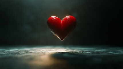 A glowing red heart floats in darkness, symbolizing warmth and gratitude in simplicity.
