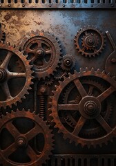 Obraz premium Rustic Gears Intricate Design Dark Metal Texture. AI Generated