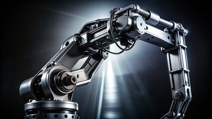 Fototapeta premium Sleek Black and White Industrial Robot Arm Closeup - Factory Automation Technology