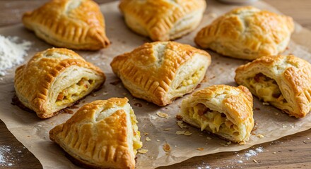Golden Flaky Pastry Pockets Warmly Baked. AI Generated