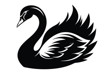 Elegant Black Swan Illustration, Graceful Bird Design, Wildlife Art, Monochrome Drawing