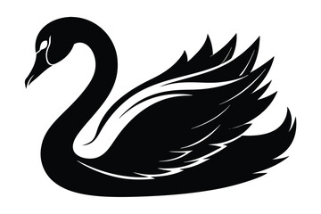 Elegant Black Swan Silhouette with Curved Neck and Detailed Wing Feathers Design