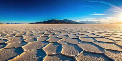 Vast Hexagonal Salt Flats Under a Blue Sky - Unique Desert Texture Background
