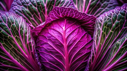 Vibrant Purple Cabbage Close-up:  Intricate Veins and Texture