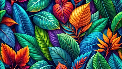 Vibrant Tropical Foliage Abstract Pattern - Bold Colors & Lush Greens