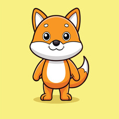 Adorable Cartoon Fox Character Standing Isolated On Yellow Background For Childrens Illustration