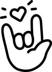 Love hand sign, Heart, I love you Cute Cartoon Hand Logo Icons Outline Black color, Chubby finger emoji sticker sign symbol, editable stroke.	