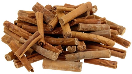 Delicious and fragrant cinnamon sticks that are neatly isolated on a clean white background, showcasing the unique texture and shape of these spice items. A visually appealing display created with the