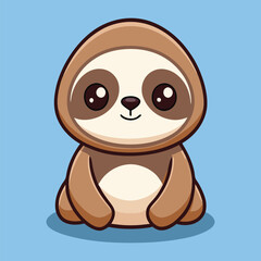 Adorable Cartoon Sloth Character Sitting Calmly On A Blue Background
