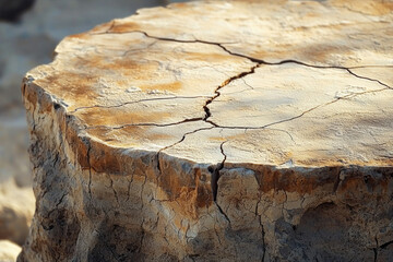 Fototapeta premium Close-up of cracked, dry earth, showing texture and color variations in a parched landscape.