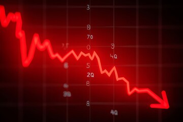Stock market graph showing a sharp decline on red background