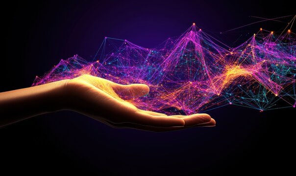 Digital data flowing from a hand - Powered by Adobe