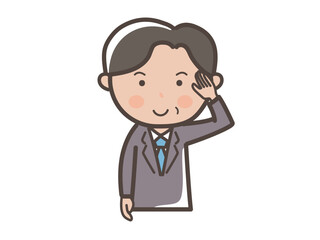 了解の敬礼ポーズをする中年の男性ビジネスマンの上半身イラスト