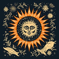 Modern Geometric Sun Circle with White and Blue Colors