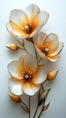Golden tulip trio decorative 3D floral art high resolution picture